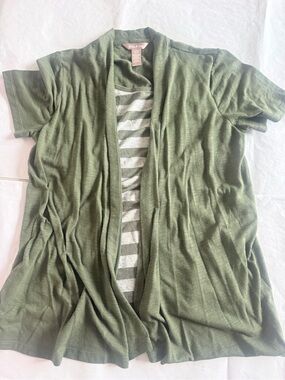 White Stag Olive Green Open-Front Short Sleeve Cardigan